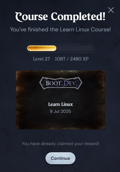 A screenshot of Linux completed