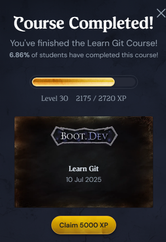 A screenshot of Git completed