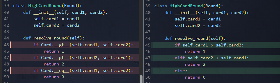 A screenshot of code comparison