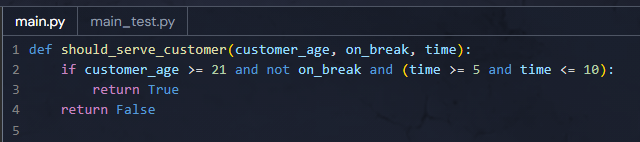 A screen capture of checking conditions in Python