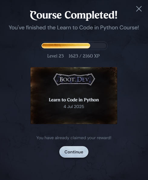 A screenshot of Python course completed